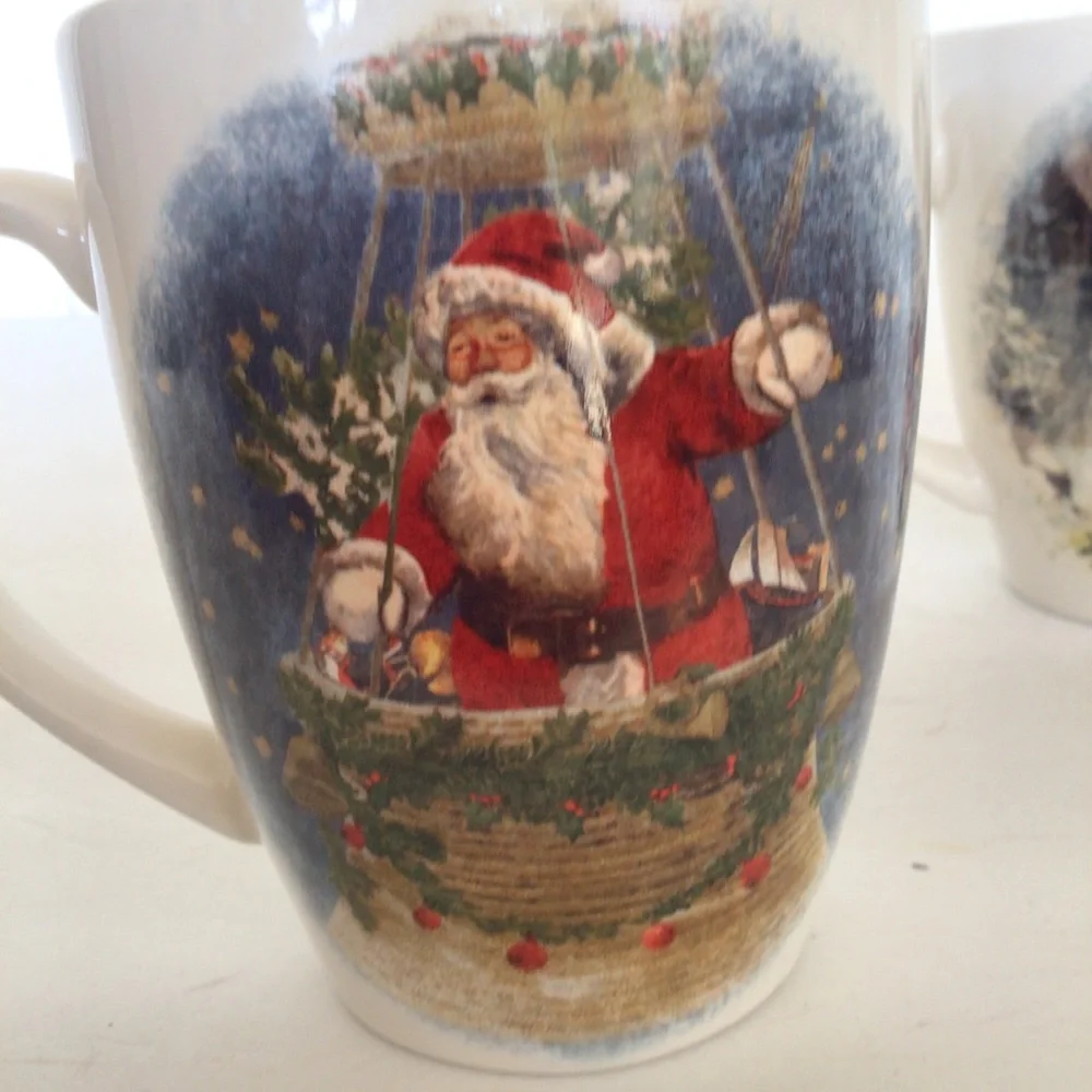 POTTERY BARN SET OF TWO NOSTALGIC SANTA MUGS